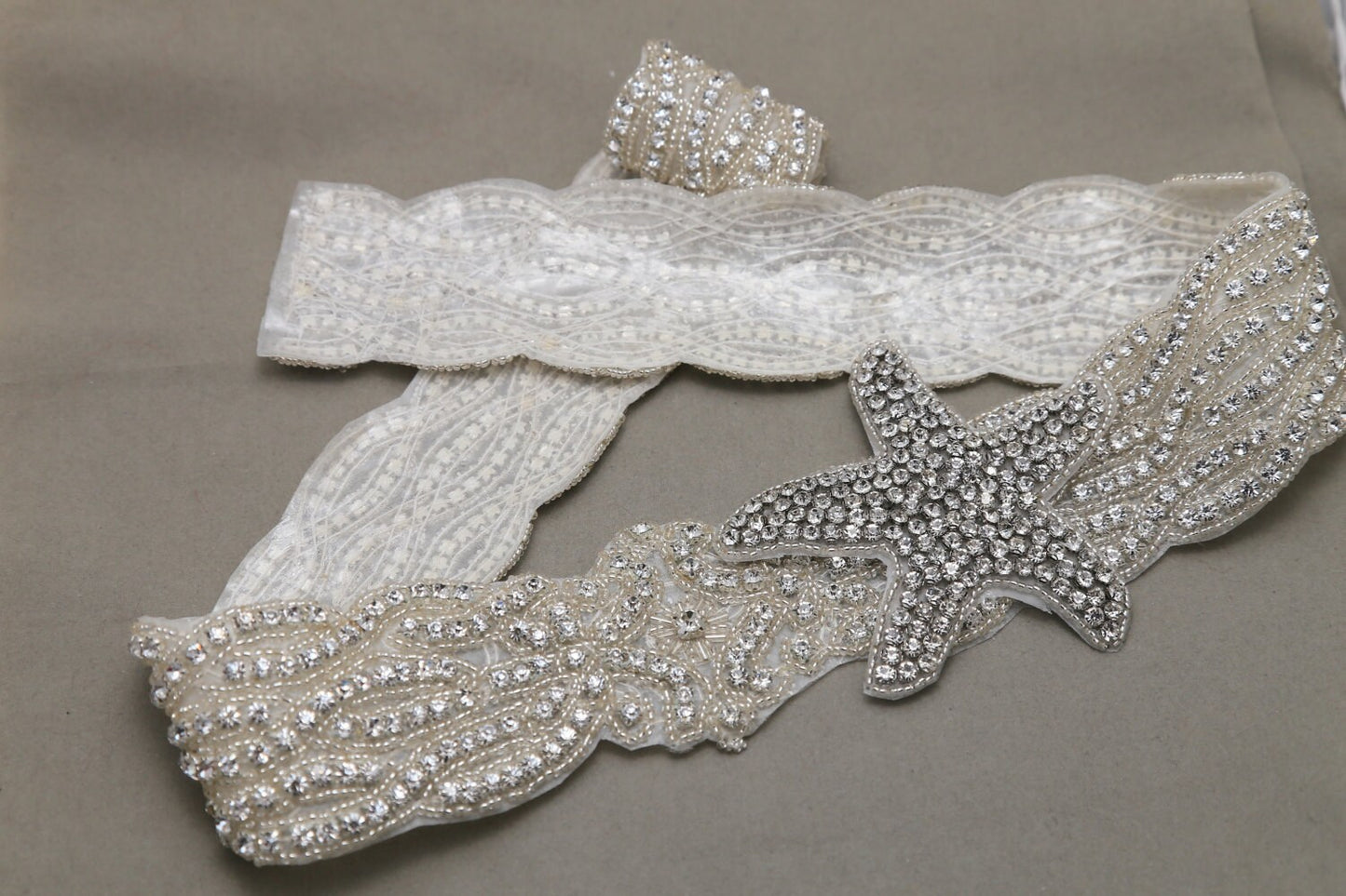 Rhinestone Starfish Applique: Silver Wedding Sash Belt Default Title 