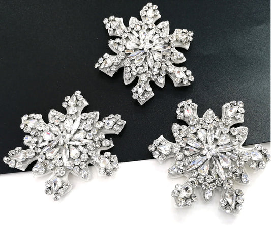 Rhinestone Crystal Snowflake Appliques - Winter Star Embellishments (2 Pieces, 7cm)