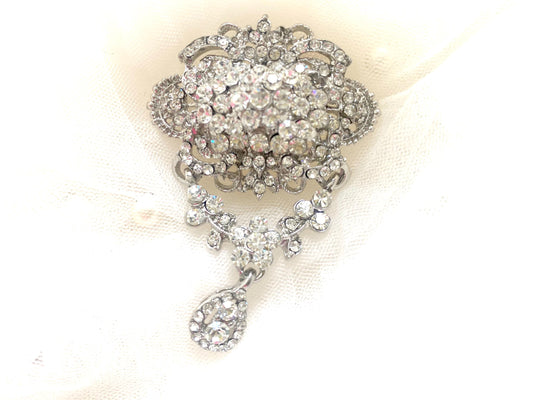 Vintage Style Dangle Rhinestone Brooch Pin For Wedding Jewelry