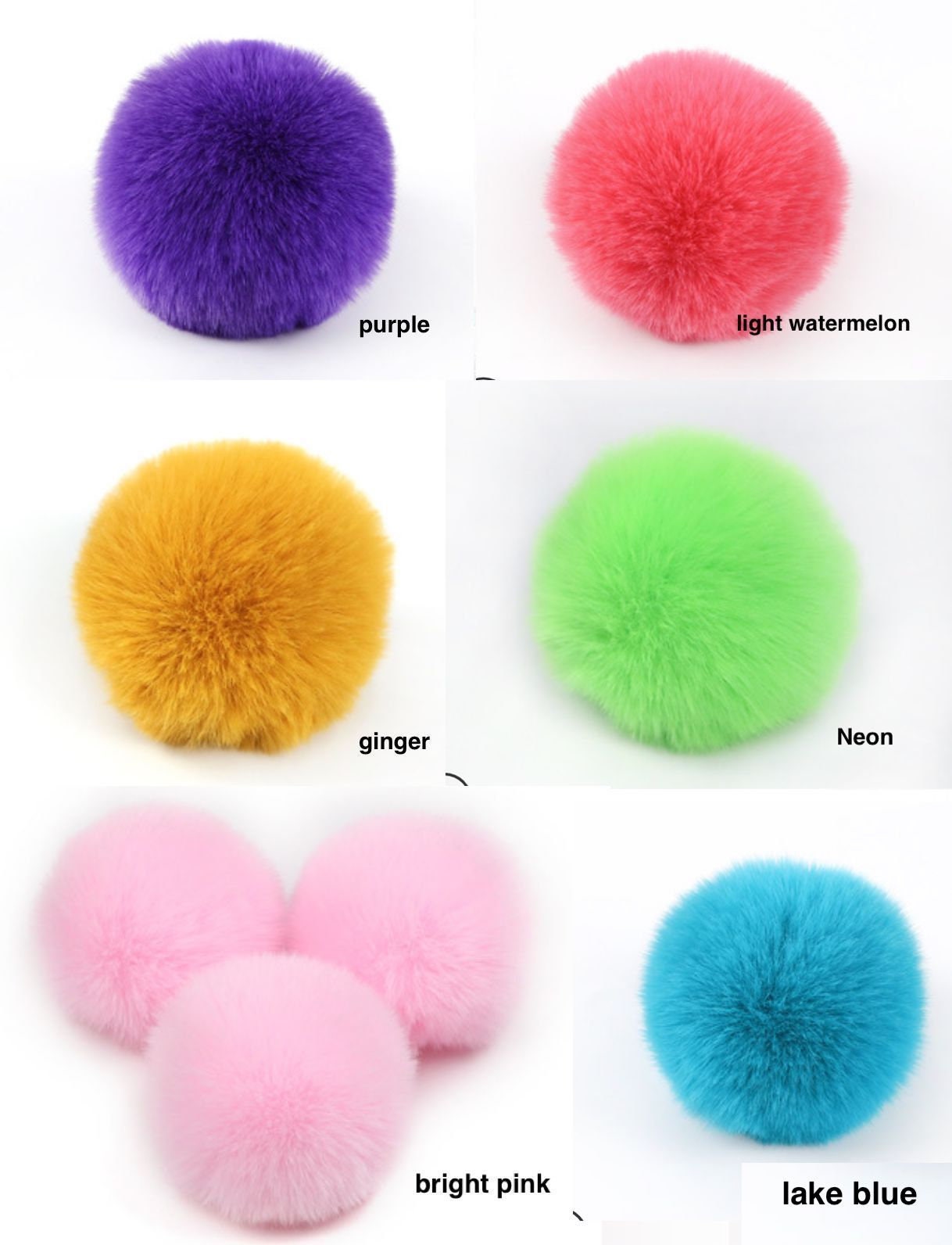 Faux Rabbit Fur Pom Poms: 6cm/7cm, Craft Supplies (10 Pieces)