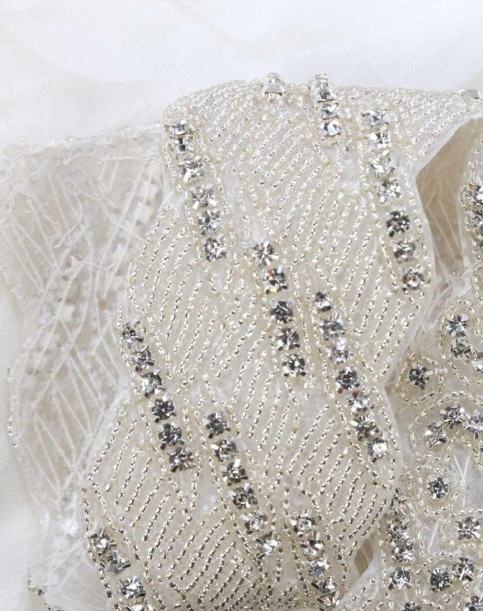 Wedding Poem Star Starfish Rhinestone Applique Trim Sash Belt white ivory 