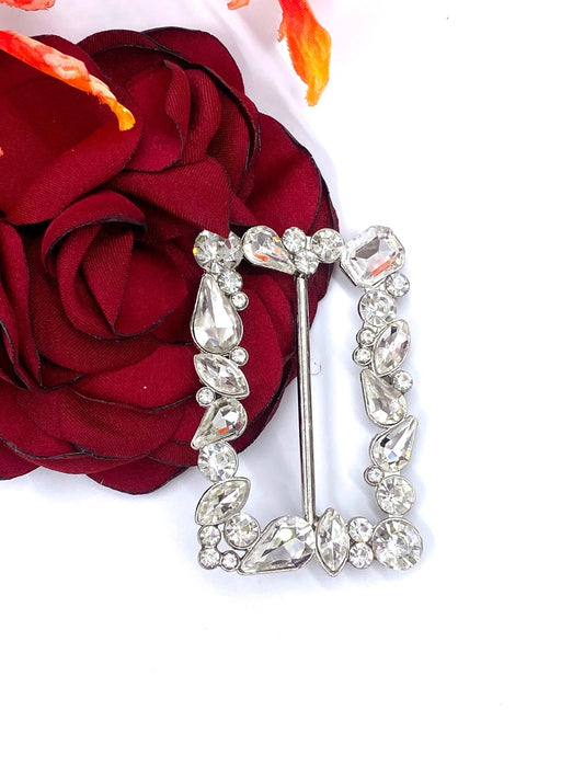 Rhinestone Crystal Belt Buckle: Rectangular Wedding Sash Slider 