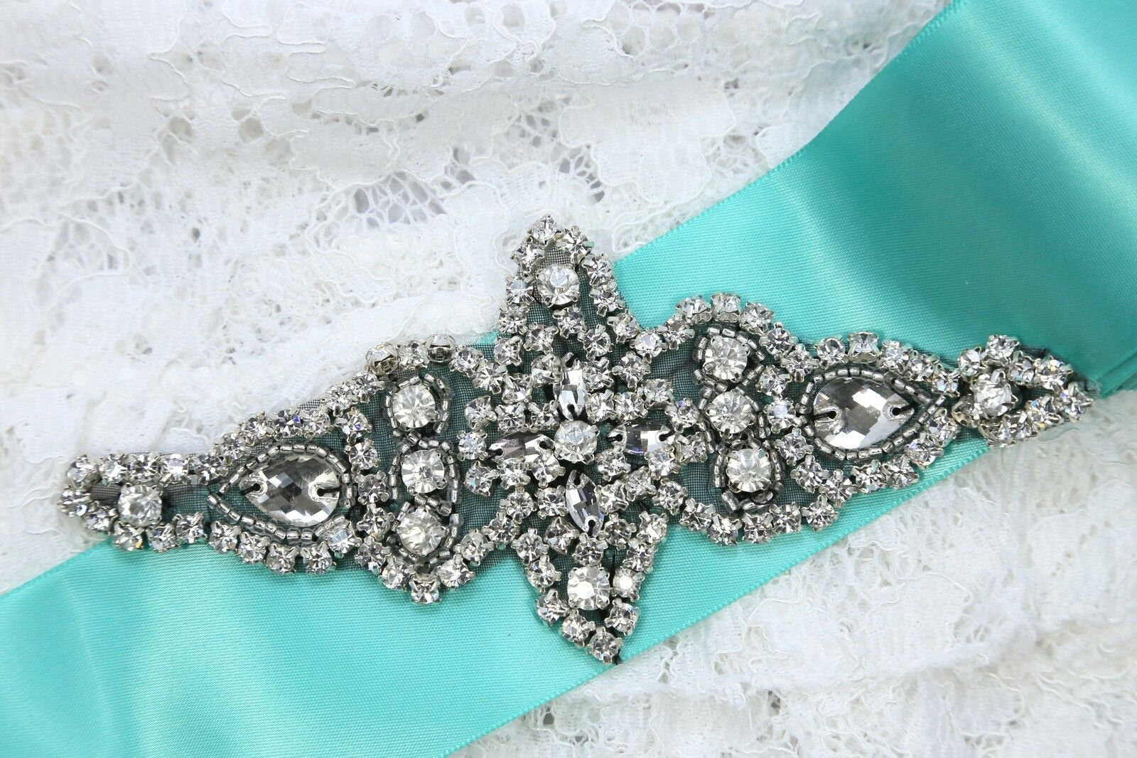 Diamante Rhinestone Crystal Beaded Wedding Applique - Iron On Bridal Sash 