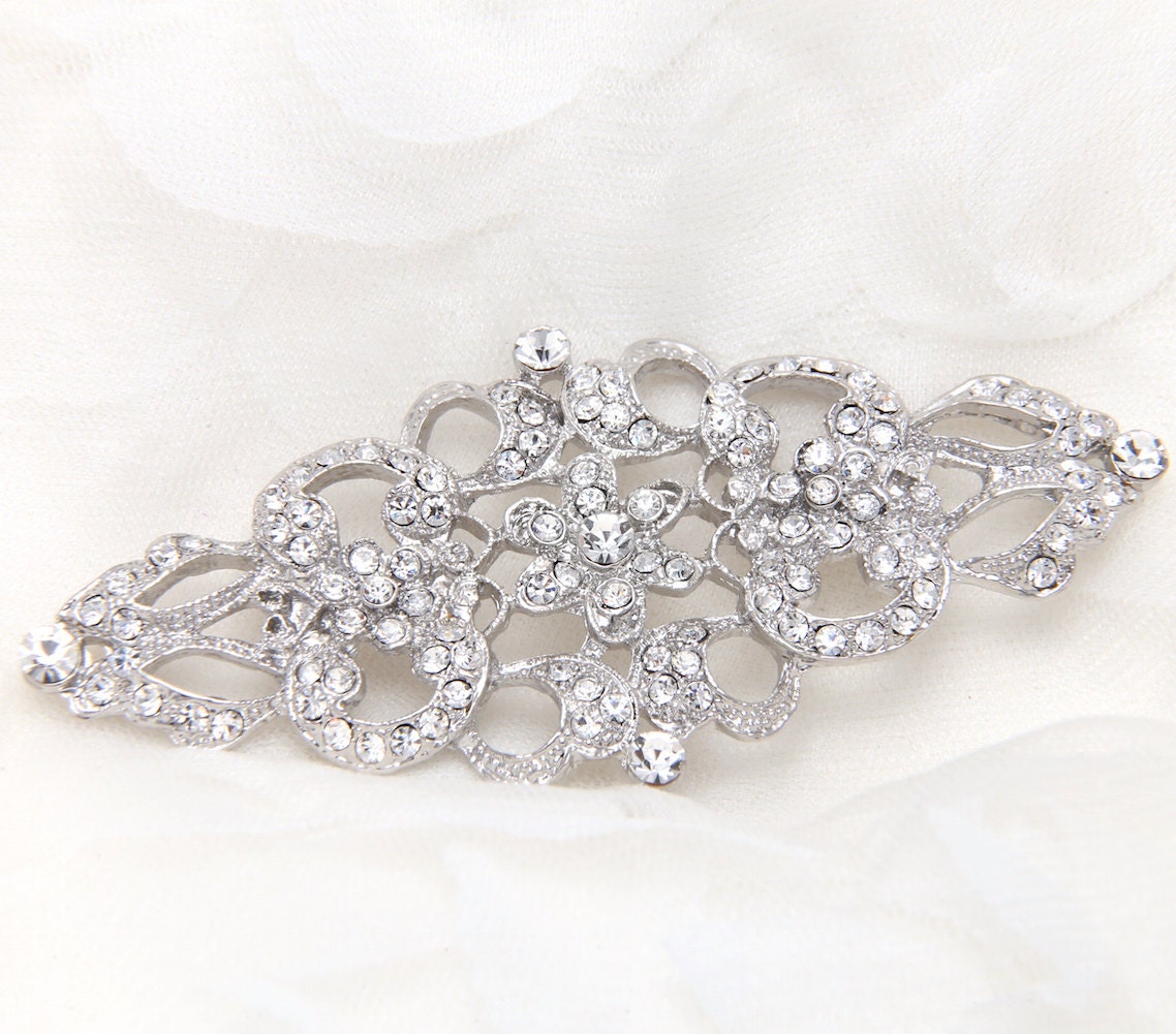 Jeweled Connector Silver Gold Rose Gold Rhinestone Brooch Pin 