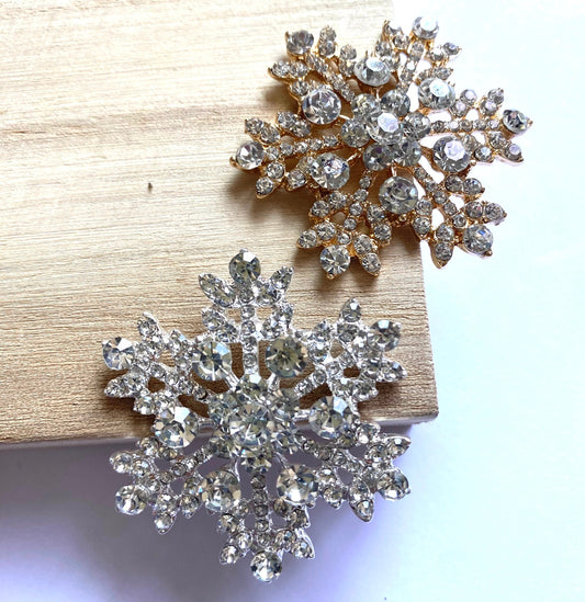 Snowflake Rhinestone Button: Gold & Silver Flat Back Buckle (2 pcs)