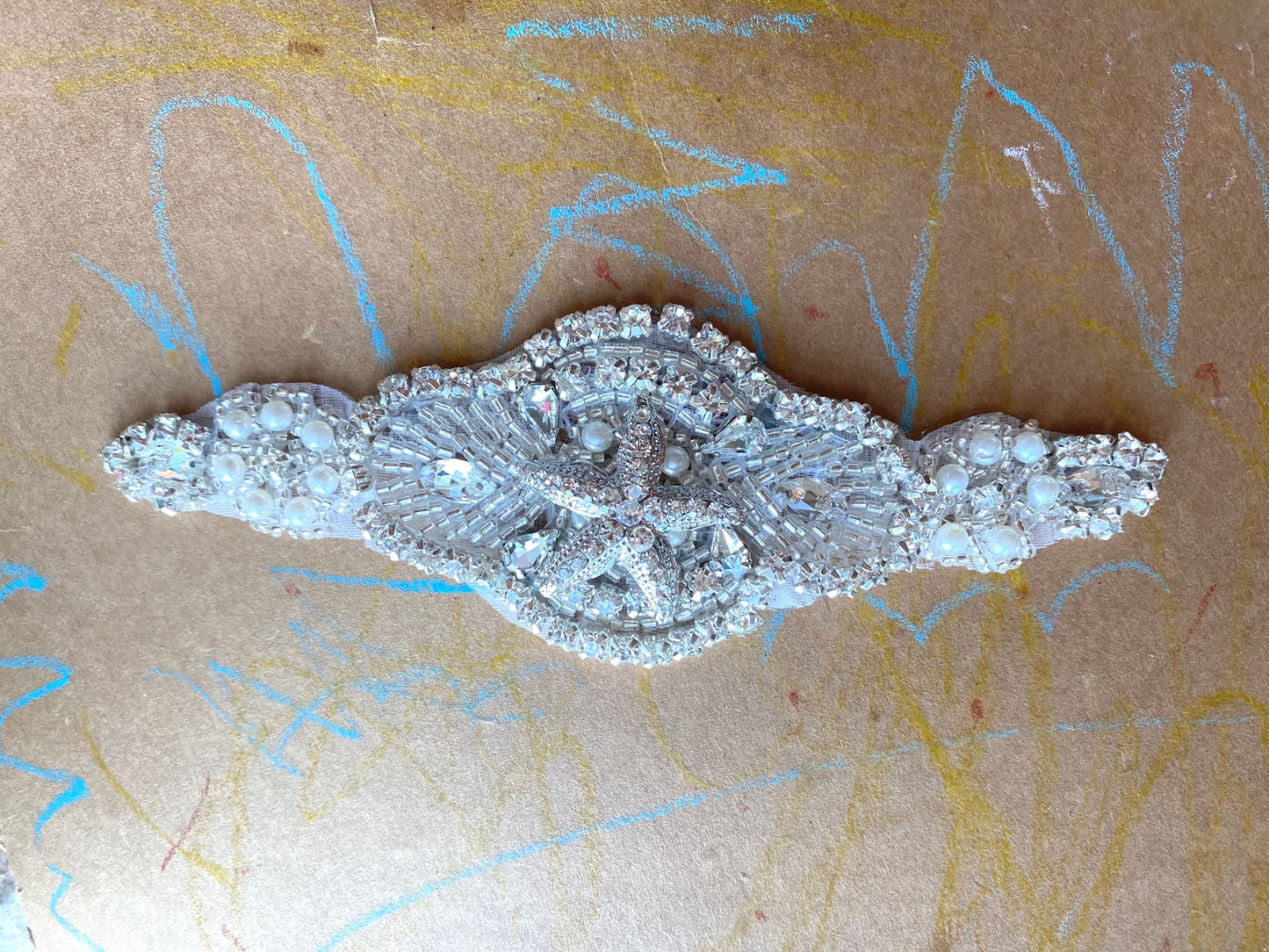 Starfish Pearl Rhinestone Applique Sash Belt: Bridal Sash Belt, Beach Wedding 