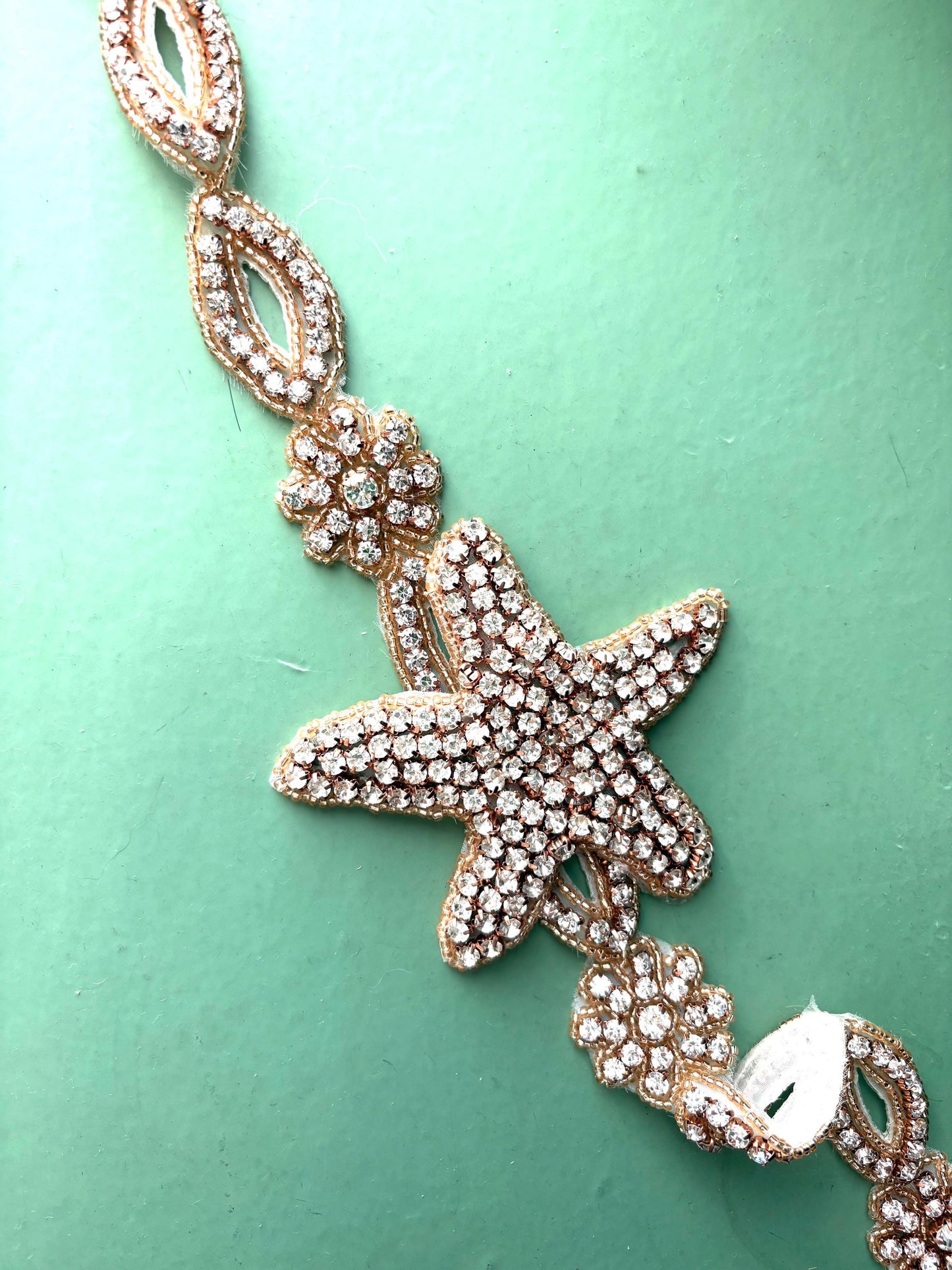 Starfish Rhinestone Applique Trim Belt Sash: Gold or Silver Wedding Dress Decoration Starfish at center / Gold Starfish at center / Silver 