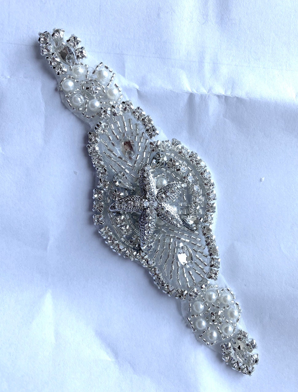 Starfish Pearl Rhinestone Applique Sash Belt: Bridal Sash Belt, Beach Wedding 