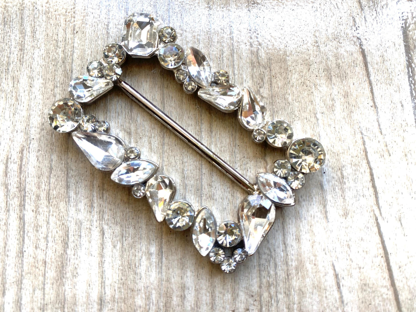 Rhinestone Crystal Belt Buckle: Rectangular Wedding Sash Slider 