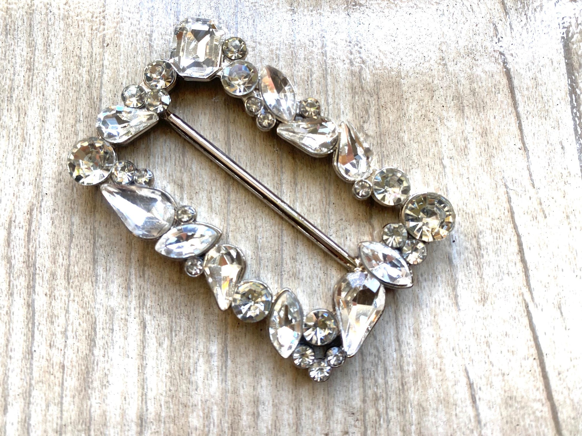 Rhinestone Crystal Belt Buckle: Rectangular Wedding Sash Slider 