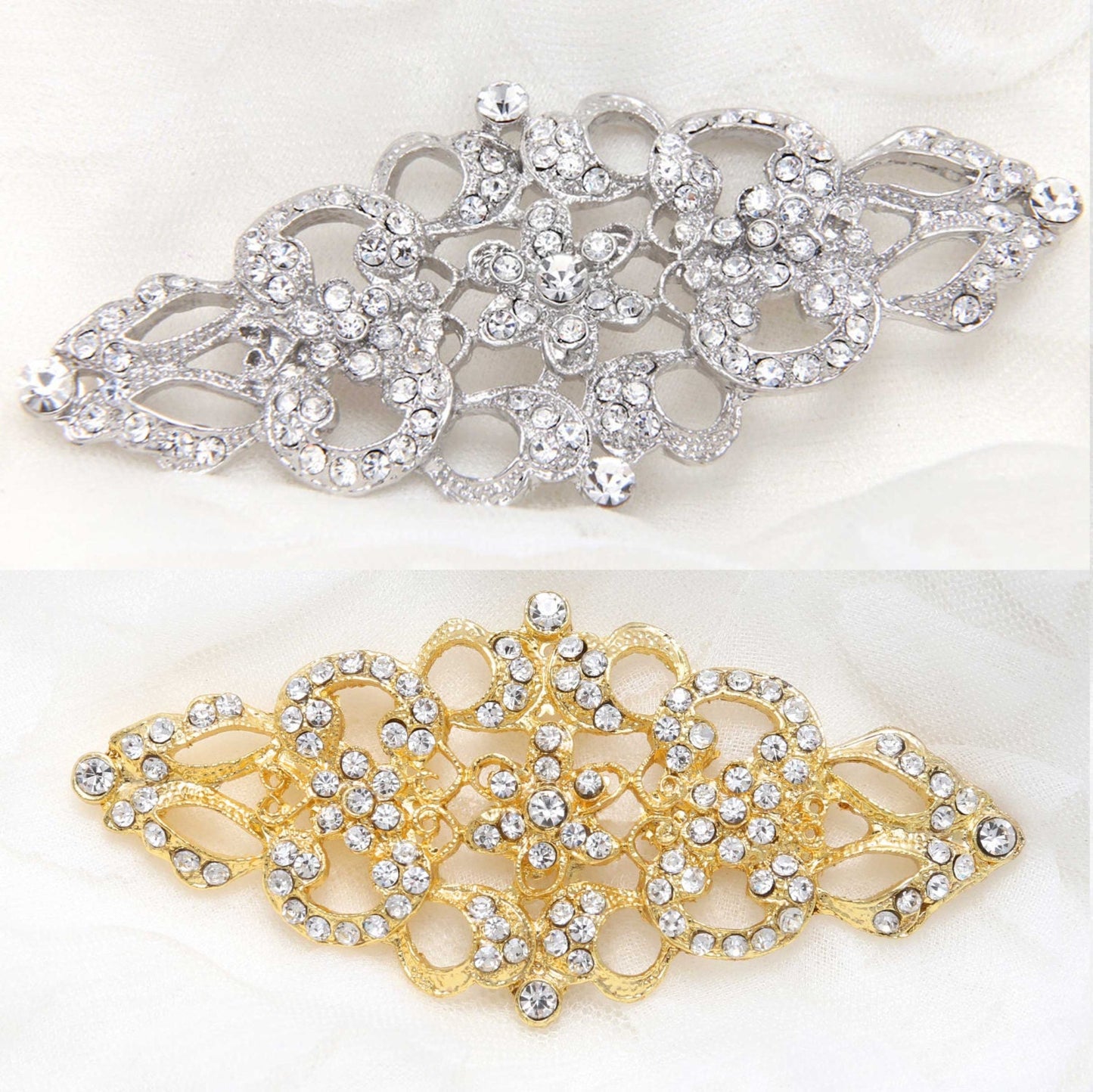 Jeweled Connector Silver Gold Rose Gold Rhinestone Brooch Pin 