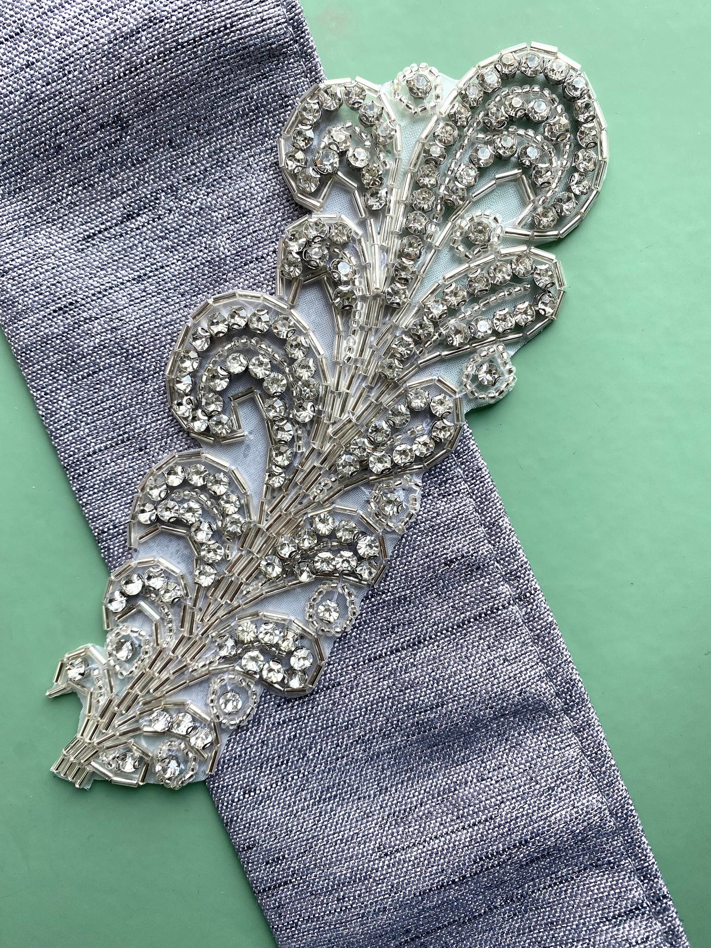 Leaf Rhinestone Applique With/WO Pearl: Crystal Feather Iron On Patch (2.25" x 6.5")