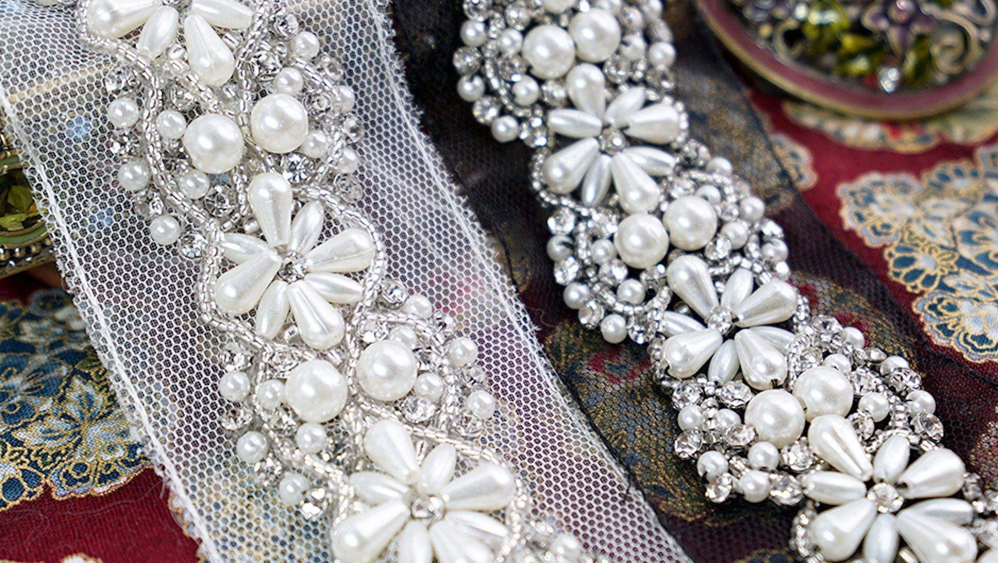 45cm Rhinestone Crystal Pearl Trim – Bridal Dress Sew-On Lace Beaded Trim with Faux Pearls Black / 45cm Black / 35cm white 