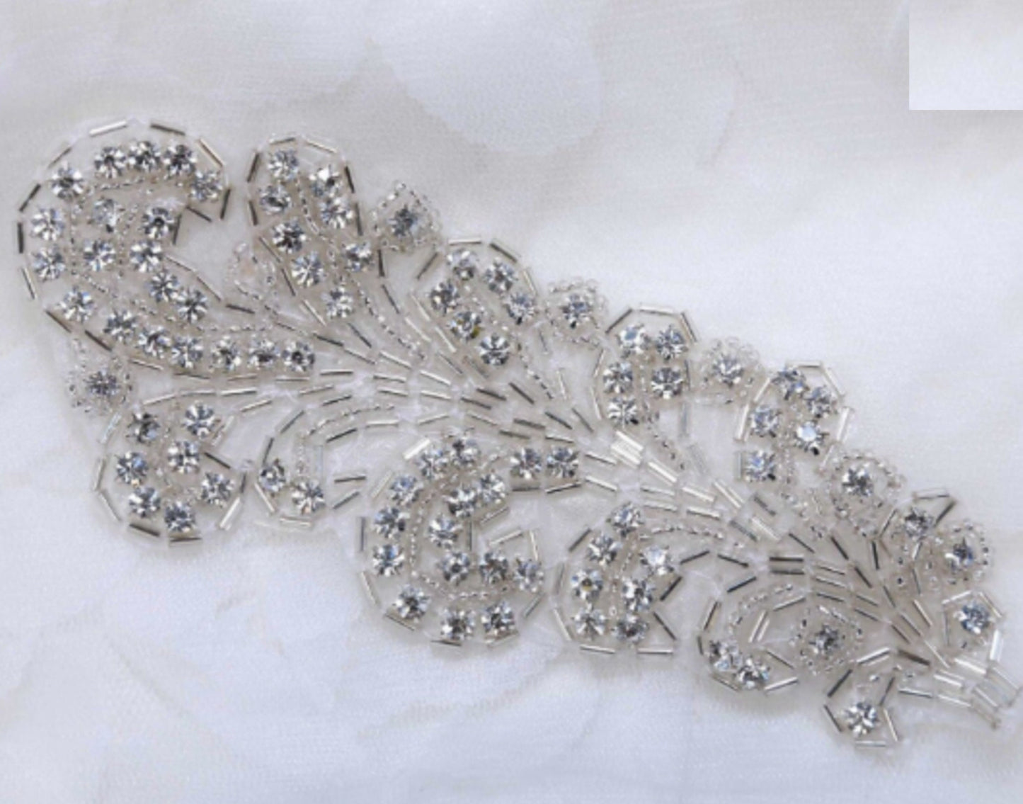 Leaf Rhinestone Applique With/WO Pearl: Crystal Feather Iron On Patch (2.25" x 6.5")