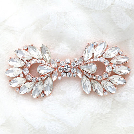 Rose Gold Rhinestone Clasp: Crystal Wedding Buckle (3.7" x 1.5")