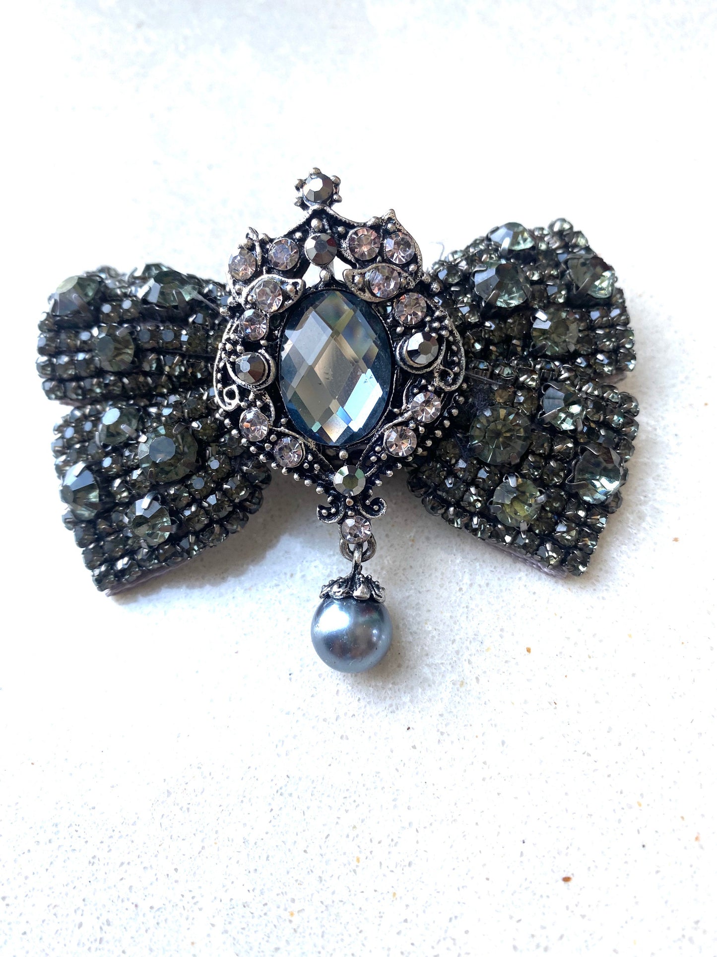 Elegant Black Bow Crystal Brooch Pin & Hair Clip for Weddings