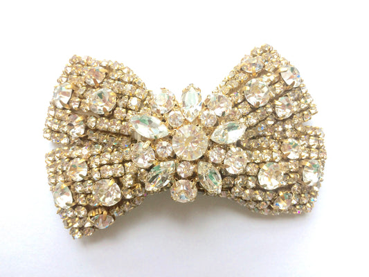 Sparkling Christmas Gold Crystal Rhinestone Bow Hair Clip Hair Accessory Or Shoe Clips Decor (3.1 inch)