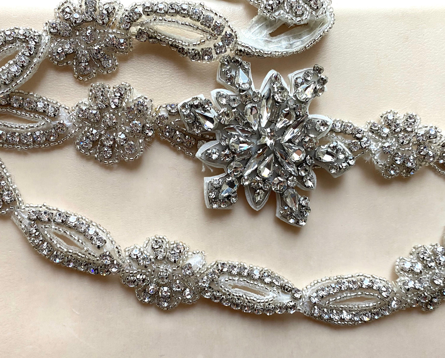 Snowflake Rhinestone Crystal Applique Trim With Ribbon: Bridal Sash Belt Ribbon Sash Default Title 