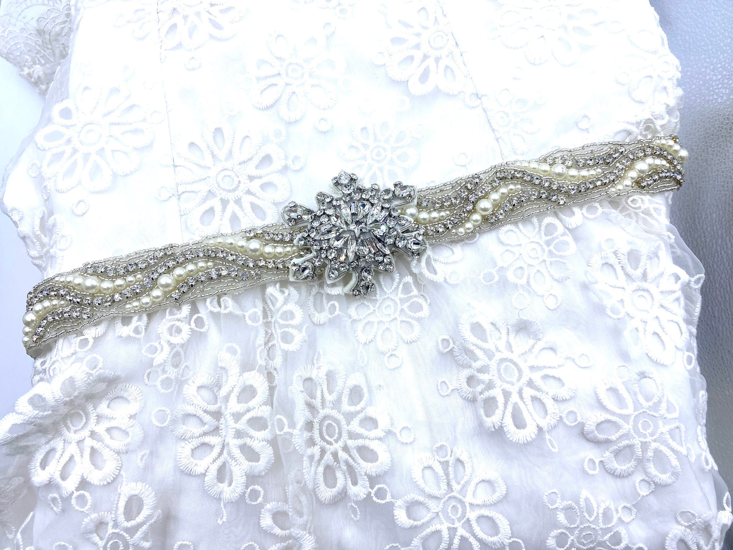 Snowflake Rhinestone Applique Trim: Crystal Bridal Belt, Sash