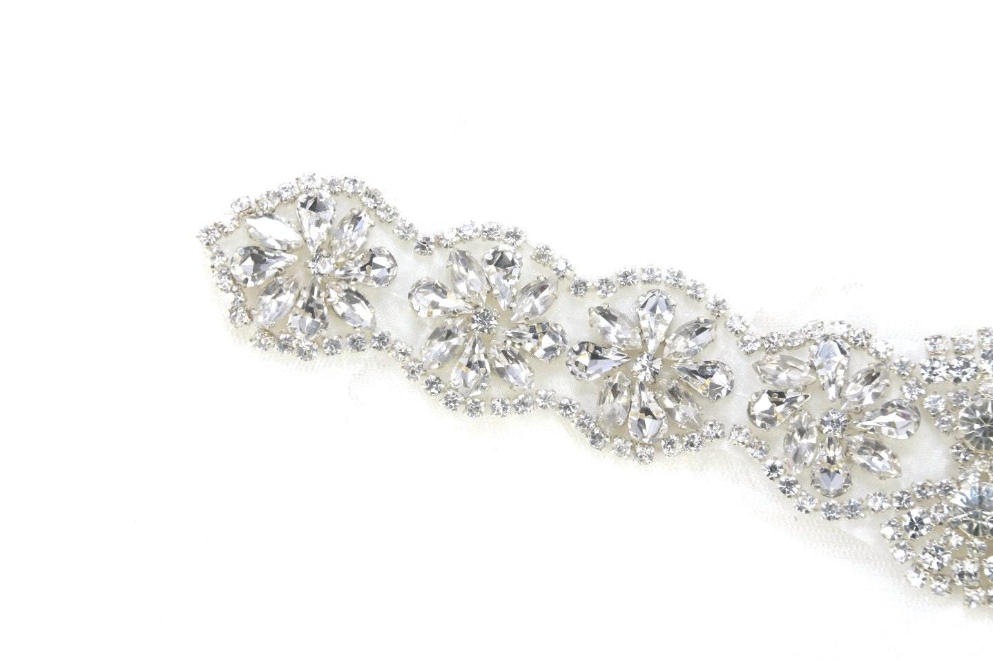 Starfish Pearl Rhinestone Applique Sash Belt: Crystal Wedding Dress Sash (11.5" x 1.85") 