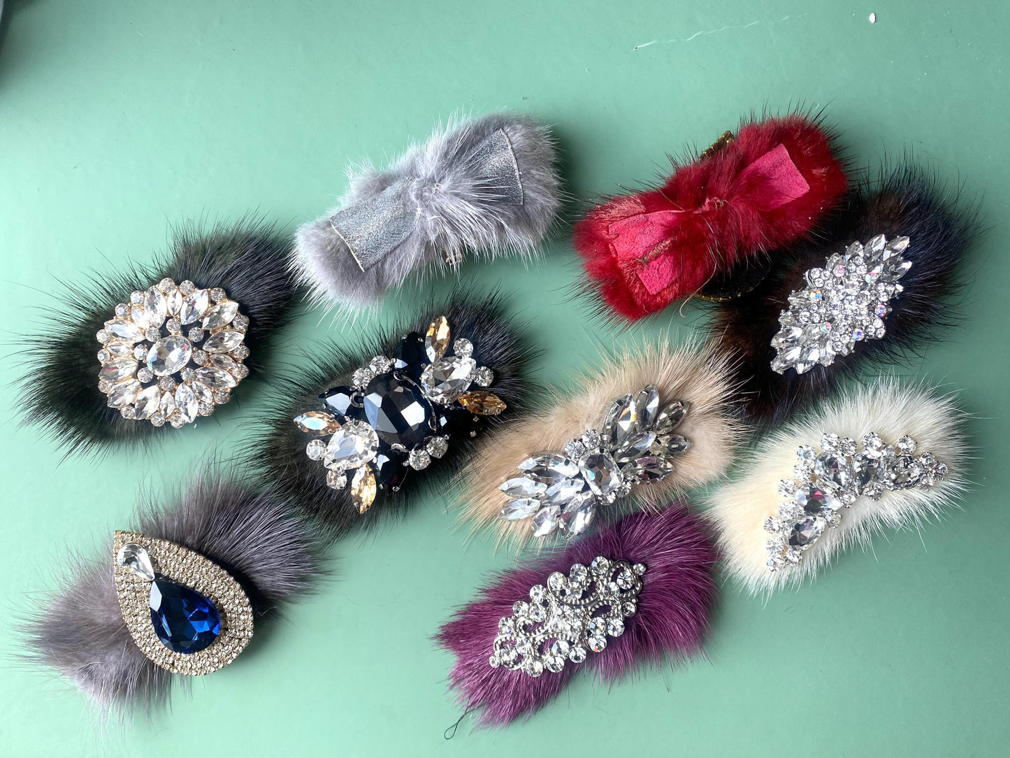 Fur & Rhinestone Shoe Decor, Christmas, Anniversary, Wedding, Bag Decoration Shoe Clips 