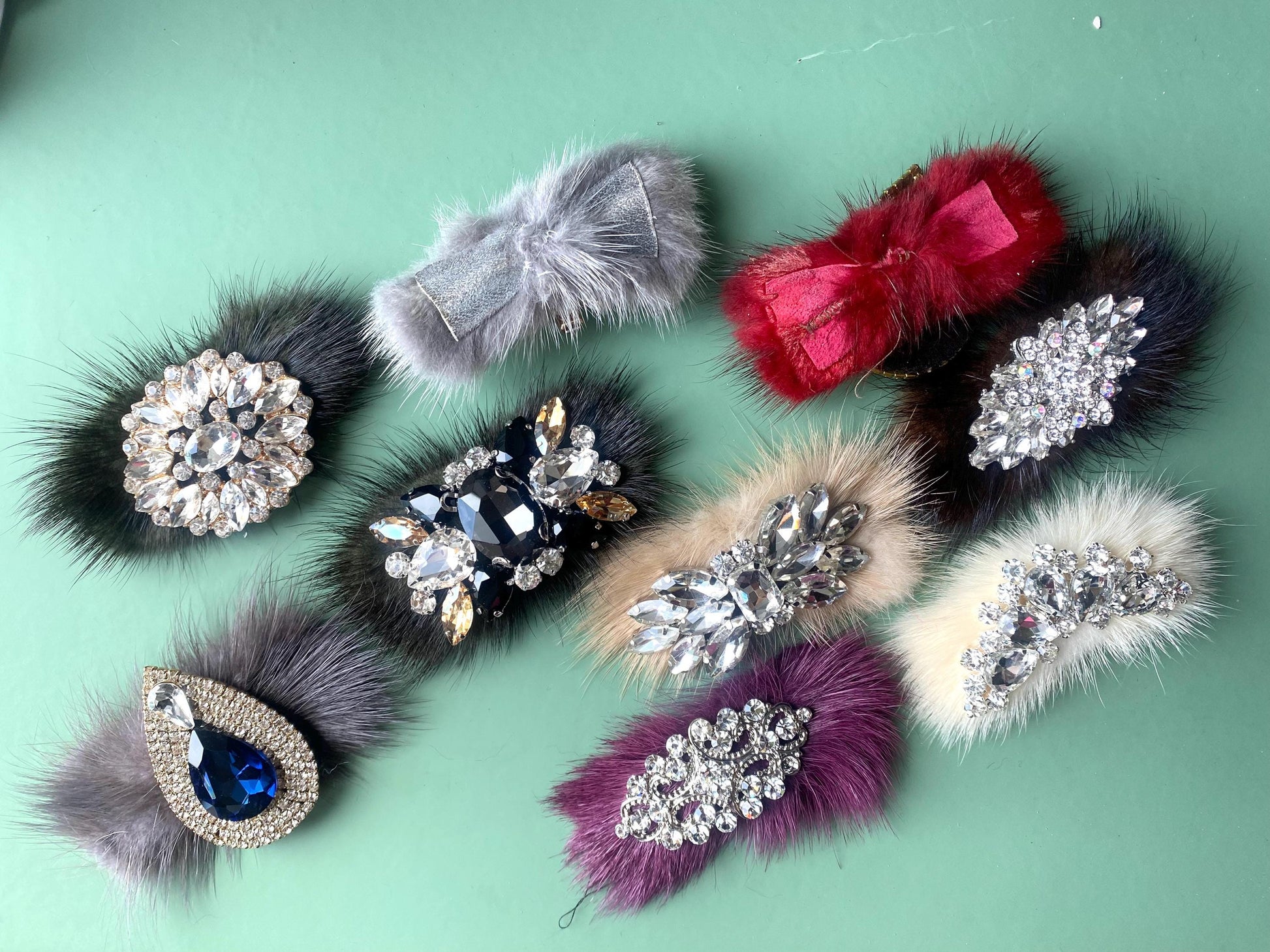 Fur & Rhinestone Shoe Decor, Christmas, Anniversary, Wedding, Bag Decoration Shoe Clips 