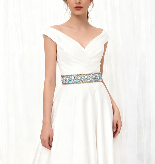 Turquoise Rhinestone Sash Applique: Iron On/Sew On Crystal Trim White / yes White / no 