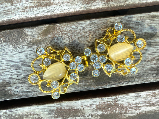 Gold Rhinestone Wedding Clasp: Sash Belt Hook Closure (3.2cm x 6.6cm)
