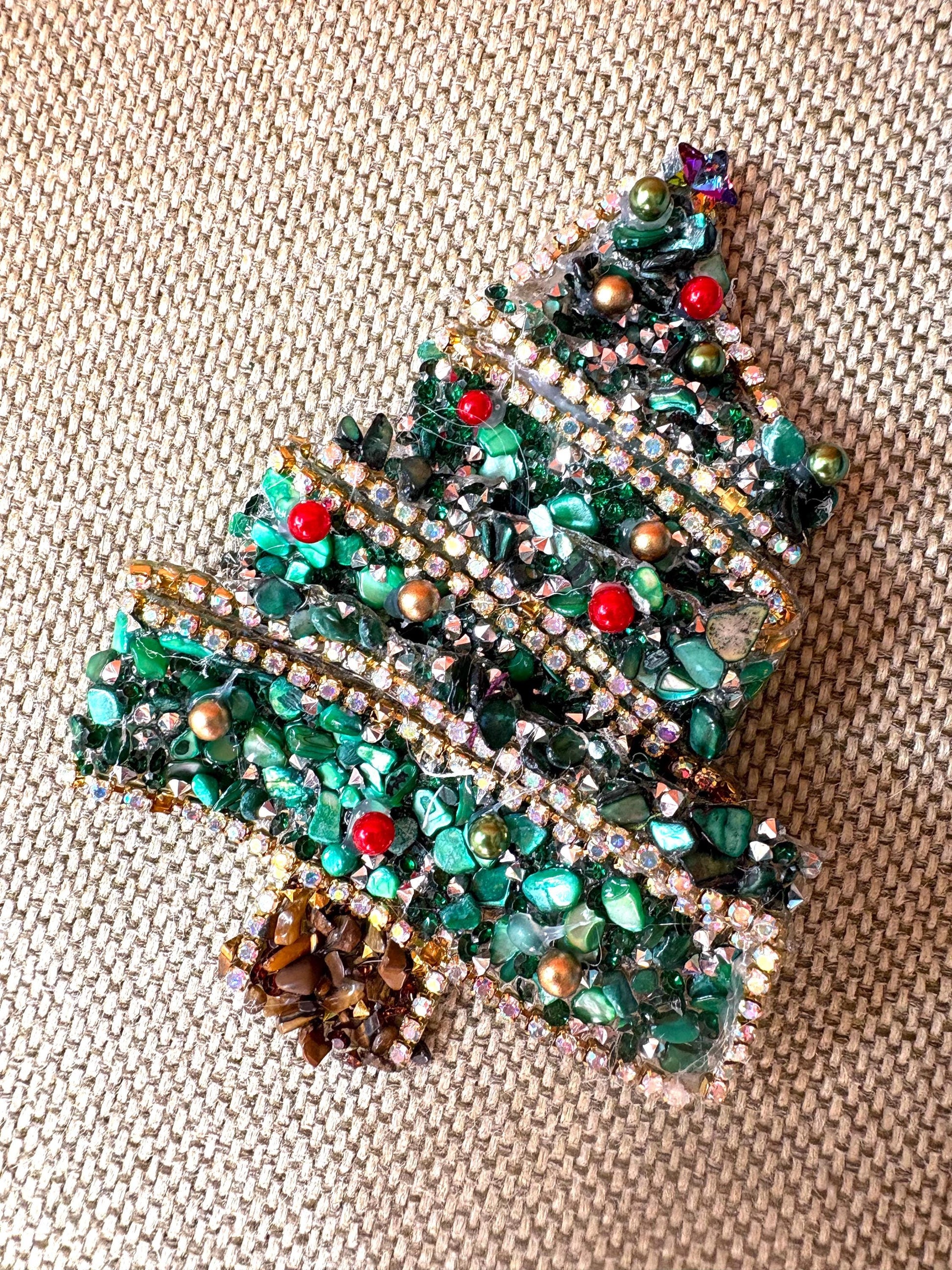 Handmade Christmas Tree Rhinestone Brooch Pin Or Tie brooch tie 
