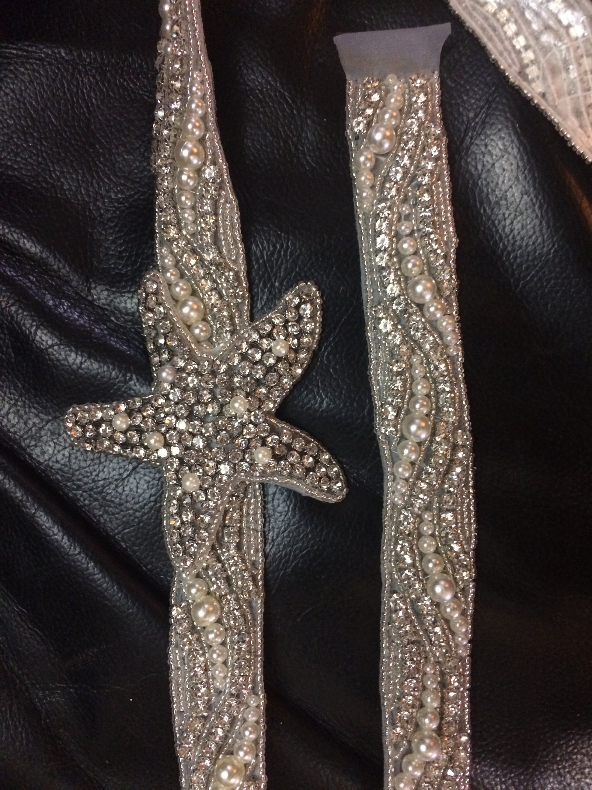 Starfish Pearl Rhinestone Appliqué: Bridal Sash Belt Trim (with or without satin sash) 