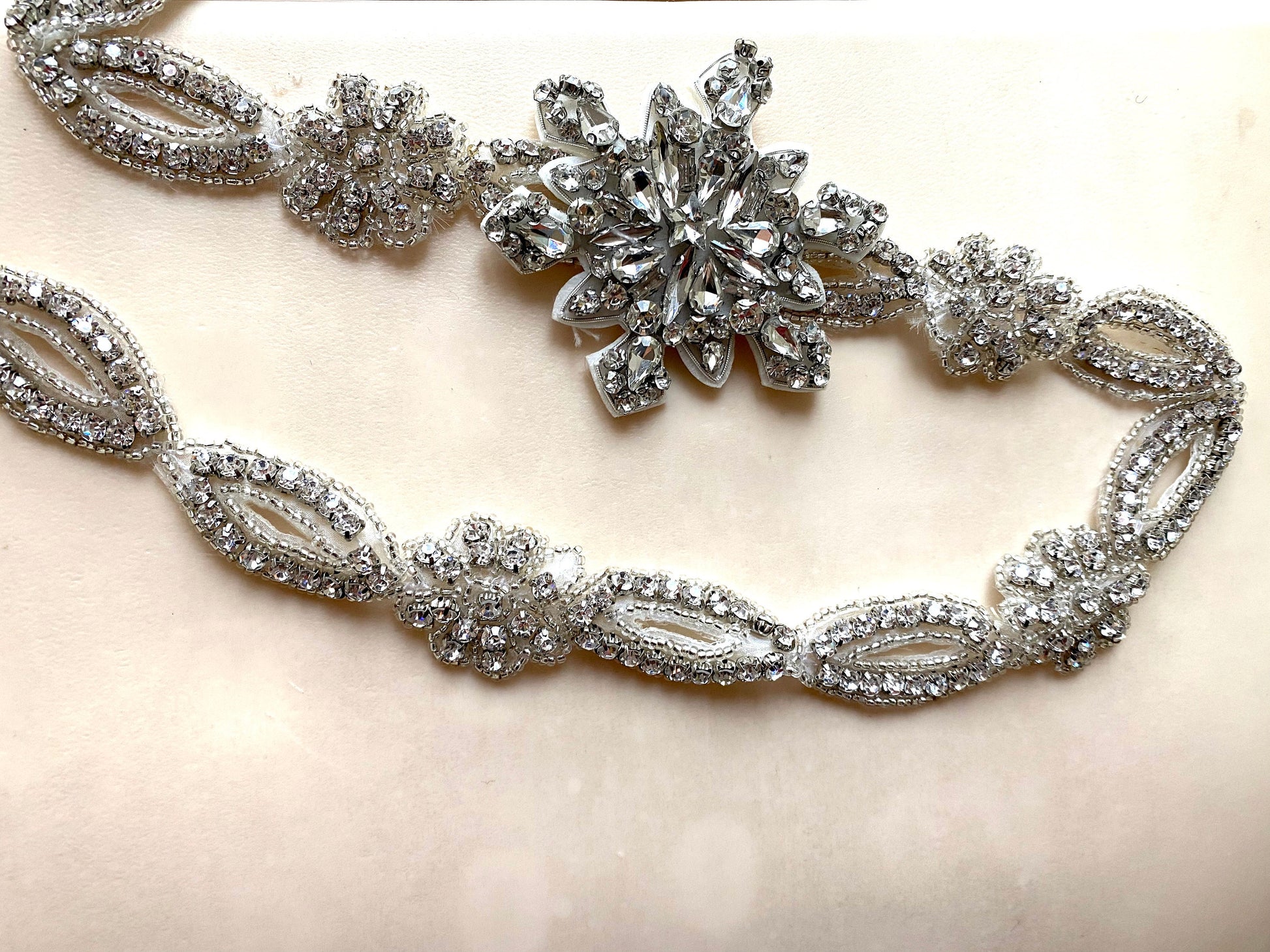 Snowflake Rhinestone Crystal Applique Trim With Ribbon: Bridal Sash Belt Ribbon Sash Default Title 