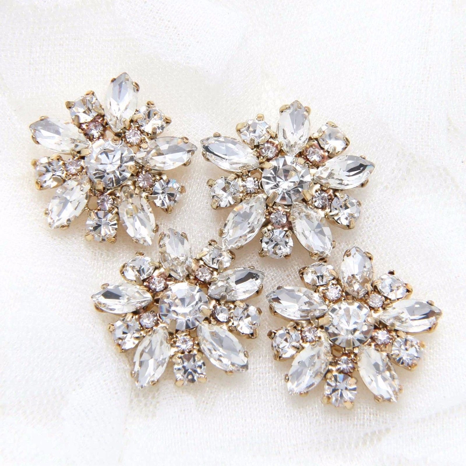 4/6 Piece Rhinestone Flower Buttons: Gold/Silver Crystal Shank Embellishments 2gold 2 silver 3gold3silver 