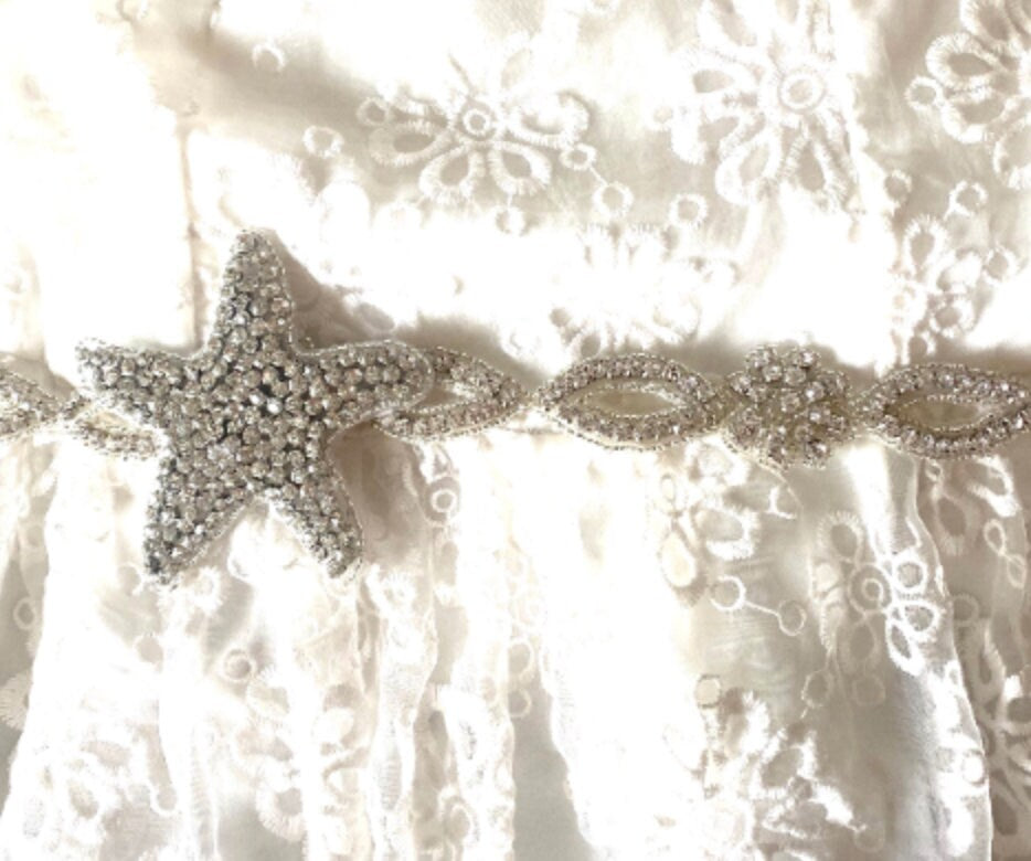 Starfish Rhinestone Applique Trim Belt Sash: Gold or Silver Wedding Dress Decoration Starfish at center / Gold Starfish at center / Silver 