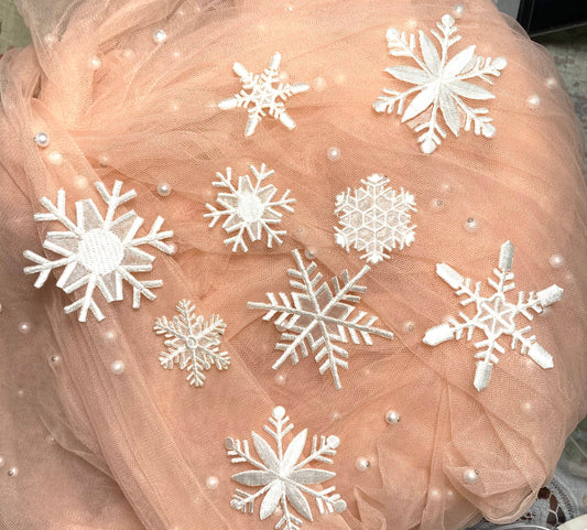 Cream White Snowflake Lace Applique Patches - Christmas Embroidery (10/30pcs)