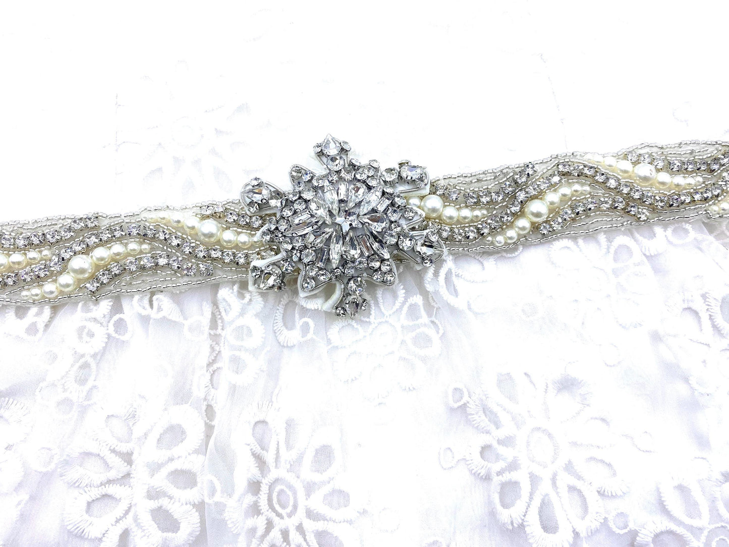 Snowflake Rhinestone Applique Trim: Crystal Bridal Belt, Sash
