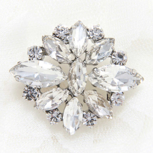 Rhombus Rhinestone Buckle: Flat Back Crystal Brooch Pin (1.4" x 1.2")