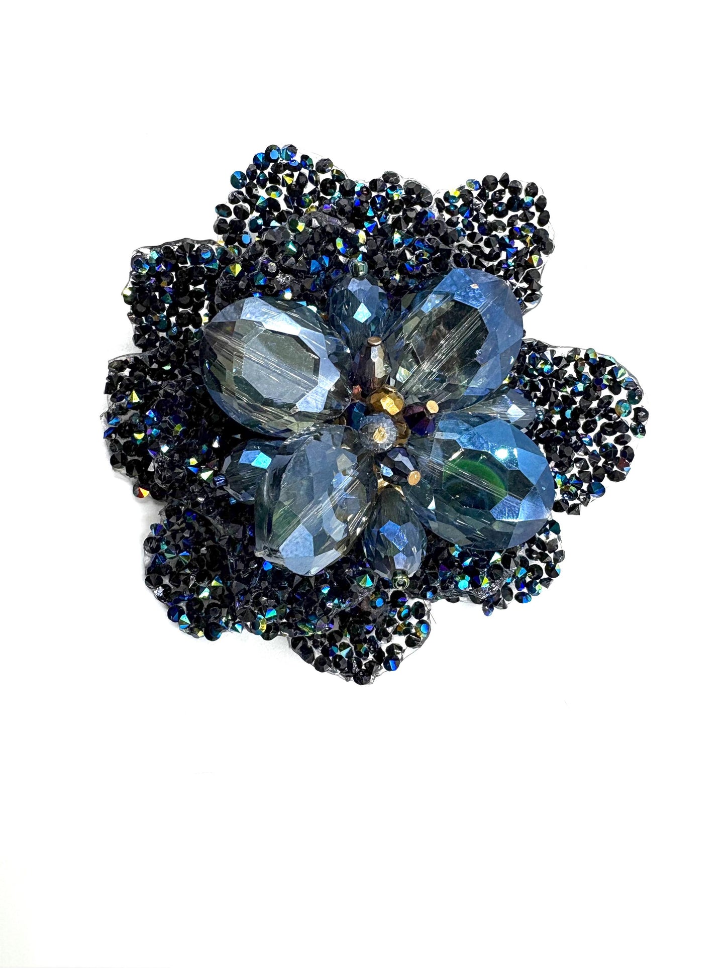 Blue Crystal Flower Charm: Beaded Jewelry Embellishment (2 Pieces) 