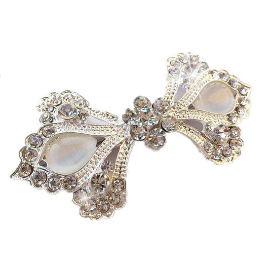 Vintage Butterfly Rhinestone Clasp: Silver Sweater Hook And Eye Button (8x4cm)