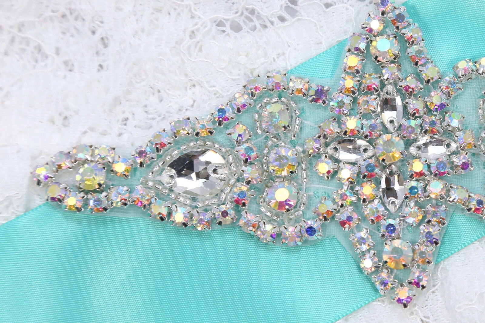 Diamante Rhinestone Crystal Beaded Wedding Applique - Iron On Bridal Sash 