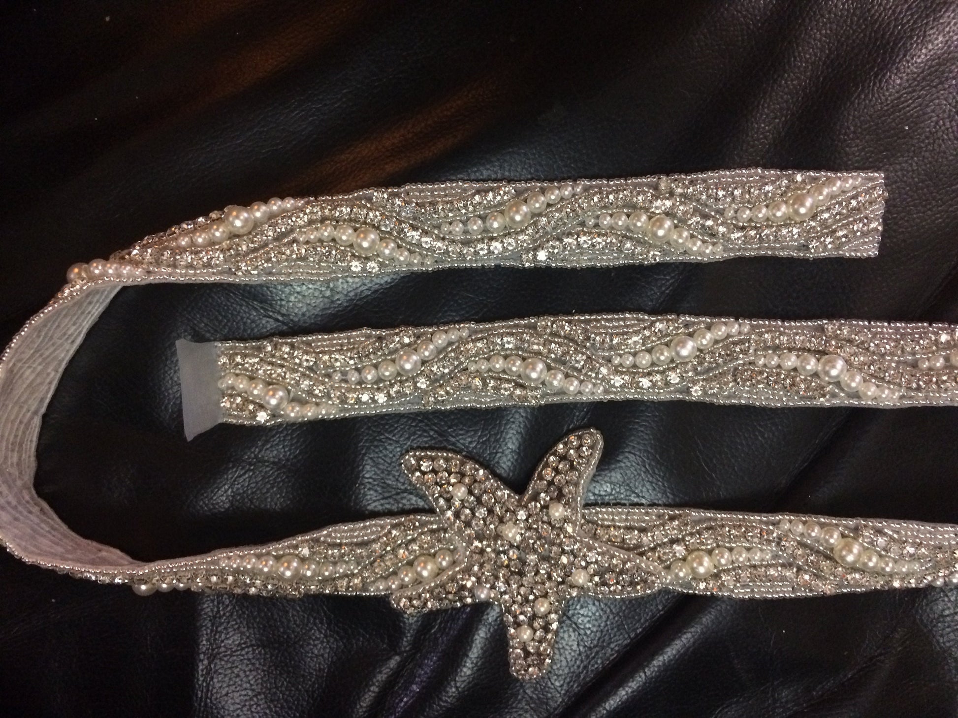 Starfish Pearl Rhinestone Appliqué: Bridal Sash Belt Trim (with or without satin sash) 