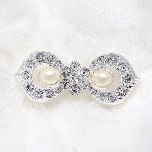 Crystal Rhinestone Buckle Clasp: Pearl & Silver Wedding Closure