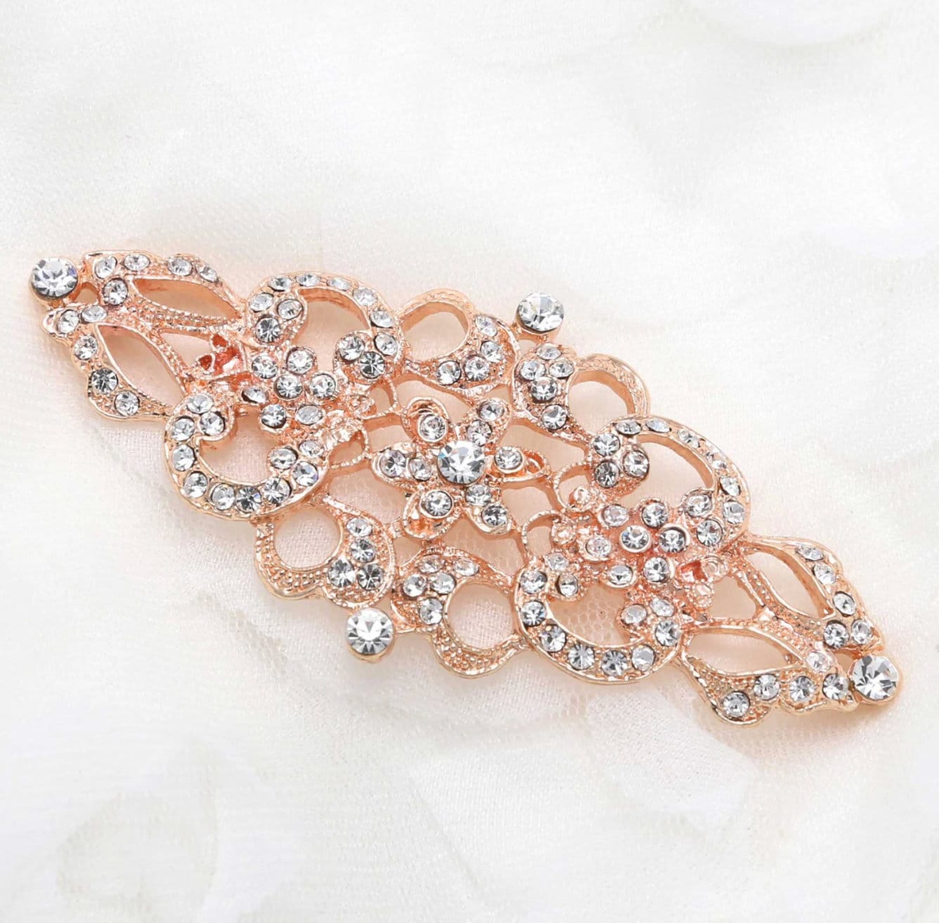Jeweled Connector Silver Gold Rose Gold Rhinestone Brooch Pin 