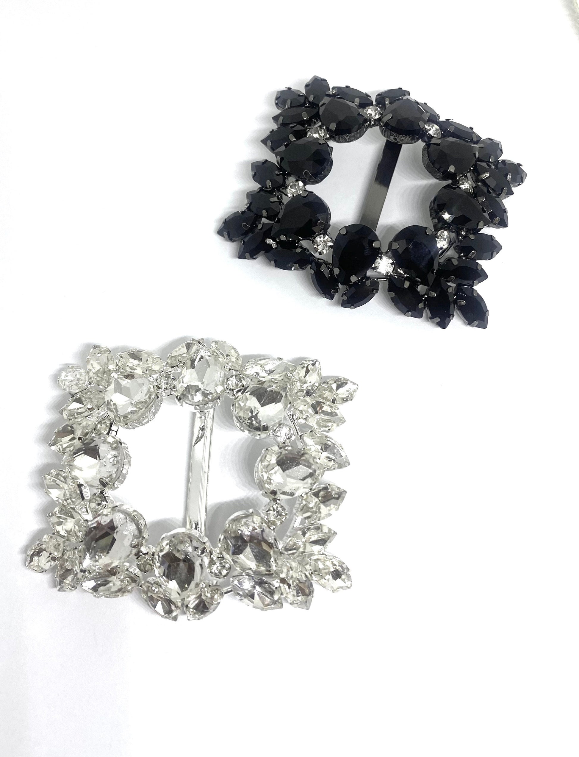 Champagne Rhinestone Belt Buckle Slider: 40mm Crystal Wedding Sash 