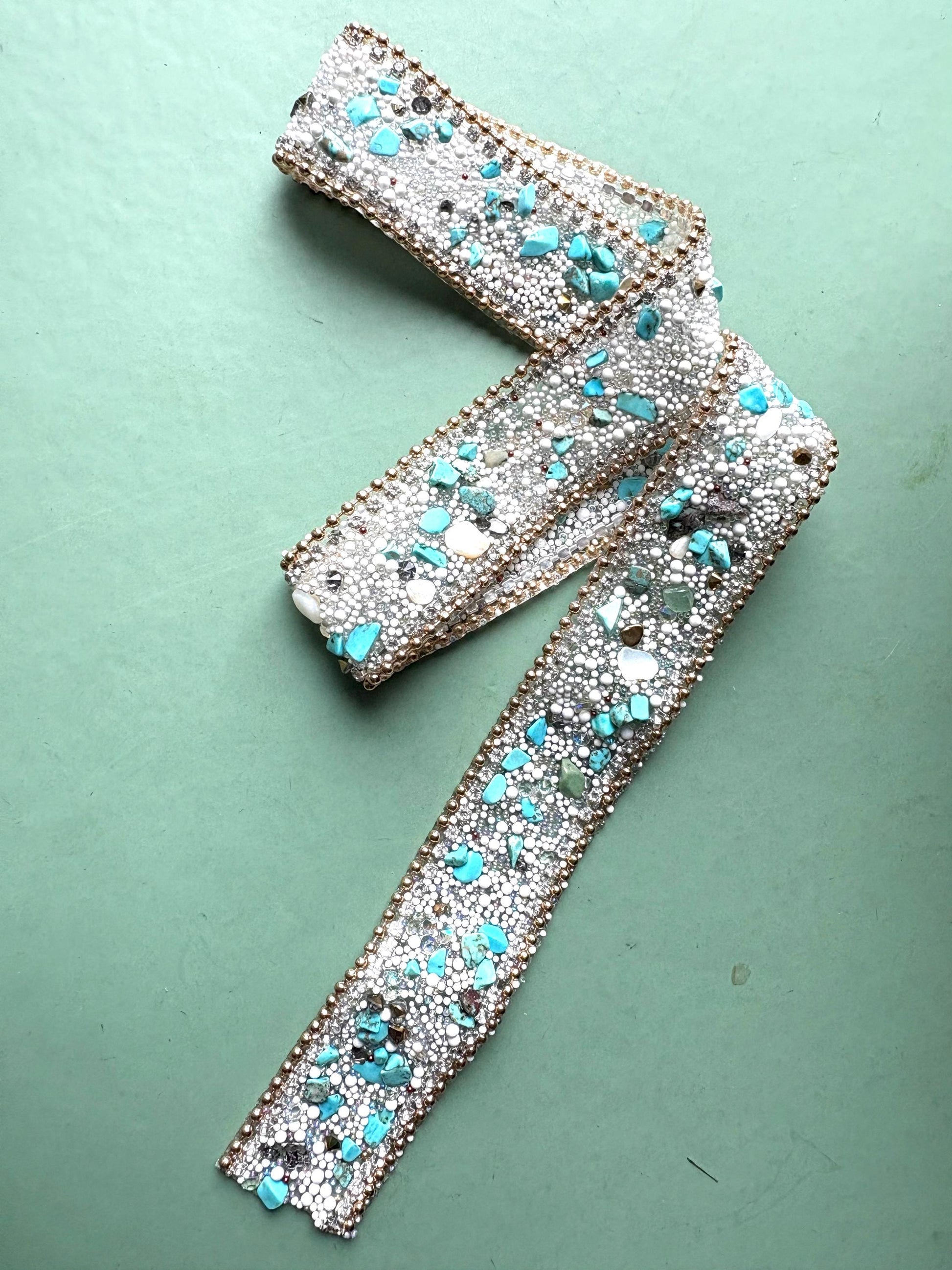 Turquoise Rhinestone Sash Applique: Iron On/Sew On Crystal Trim White / yes White / no 