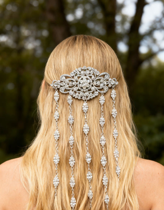 Make A Vintage Wedding | Rhinestone Crystal Hair Accessory : Bridal Wedding Hair Clip Hair Chain