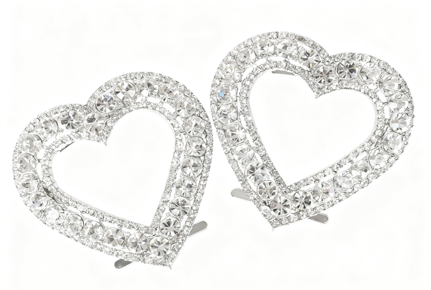 2 Crystal Heart Shoe Clips: Faux Pearl Rhinestone Shoe Clips