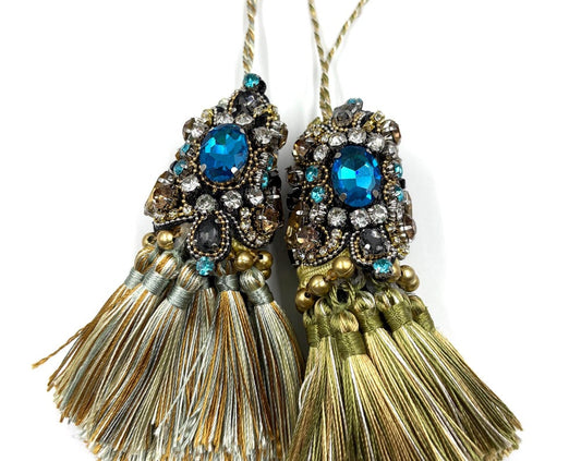 Handmade Green Blue Rhinestone Key Tassel Craft Supply For Home Decor And Accessory