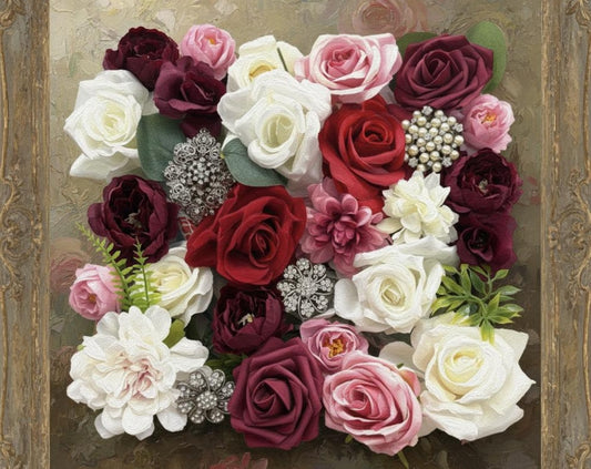 Artificial Flowers, Red Pink Rose Flowers Box