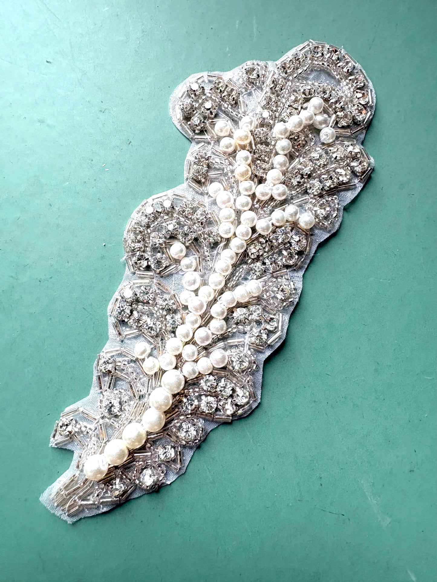 Leaf Rhinestone Applique With/WO Pearl: Crystal Feather Iron On Patch (2.25" x 6.5")