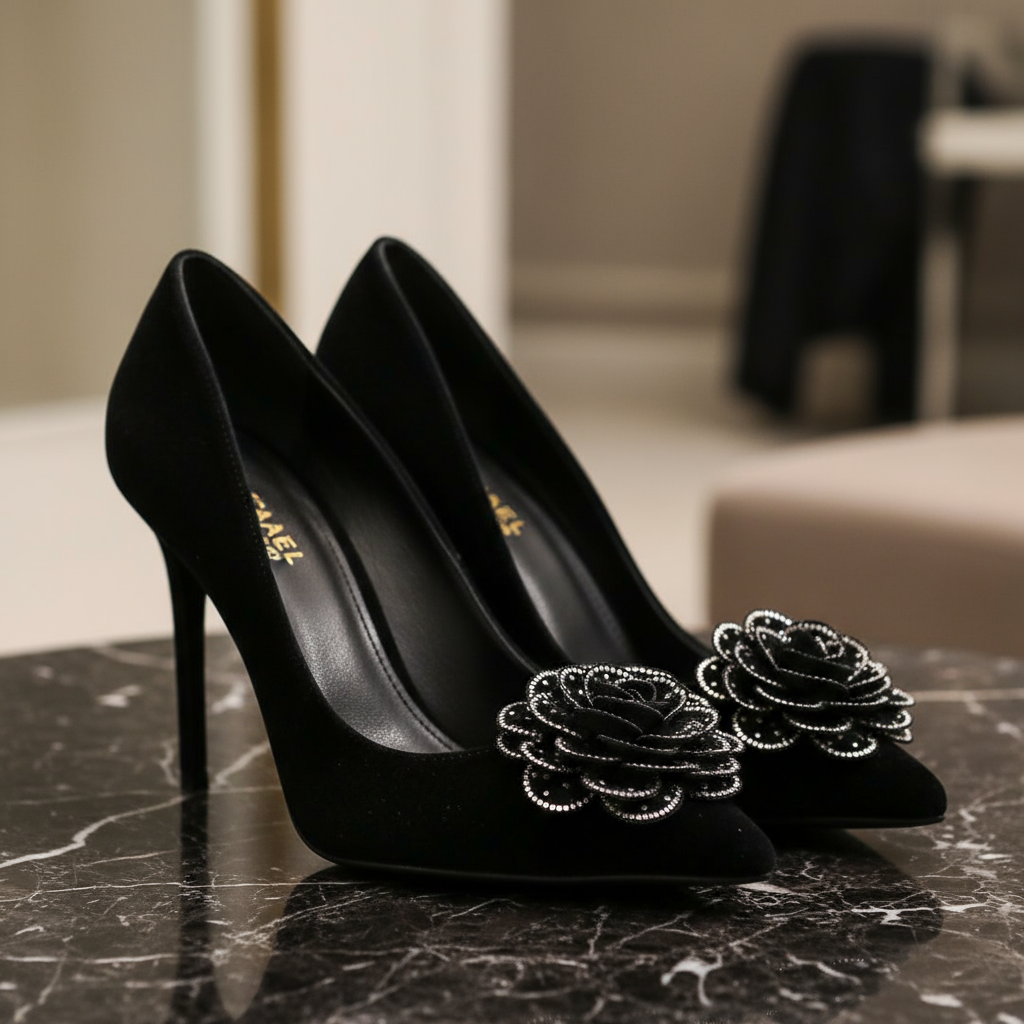 Elegant Fabric Rhinestone Rose Flowers Shoe Clips (Set of 2) Beige White 